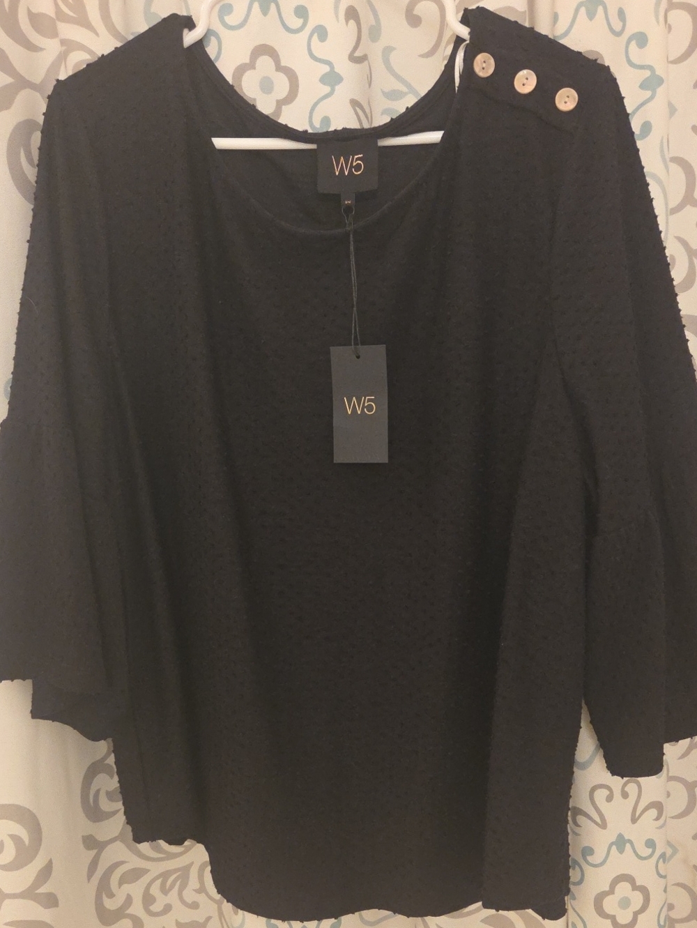 W5 Black Textured Tunic with Shoulder Buttons